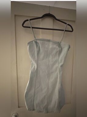 Zara Light Blue Denim Strapless Mini Dress